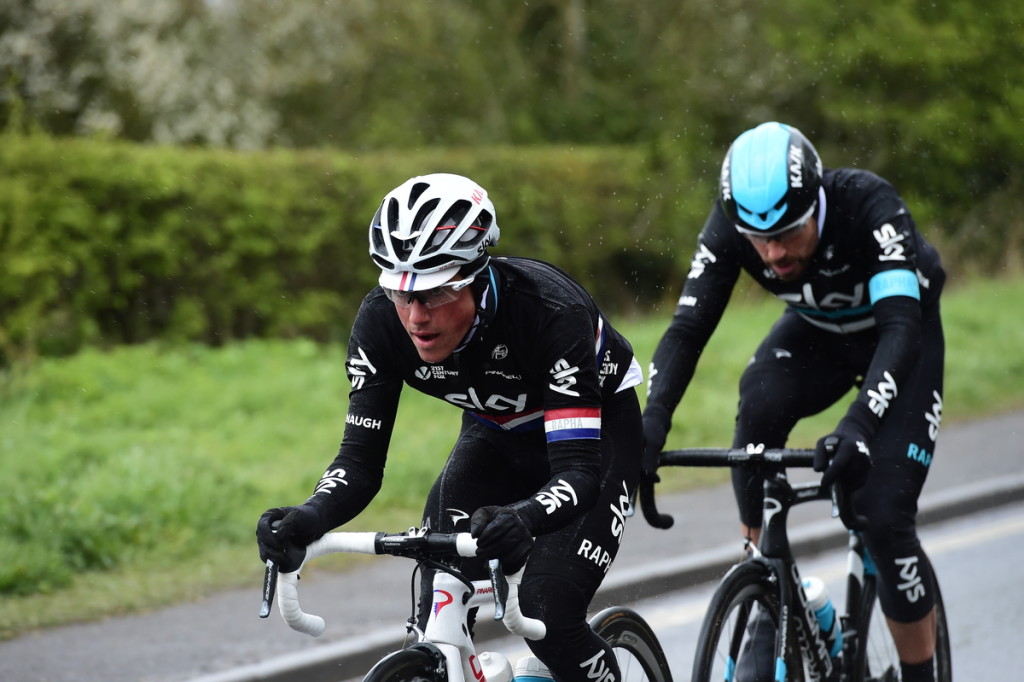 Pictures by SWpix.com - 29 /04/2016 - Cycling - Tour de Yorkshire Day 1 - Stage 1 - England - Mens Race - Beverley to Settle - Peter Kennaugh of Team Sky controls the pace at the front of the peloton